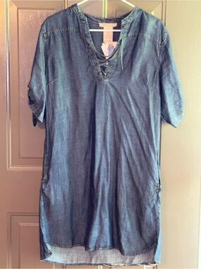 Philosophy Denim-Effect Lace-Up Midi Dress in Indigo Blue